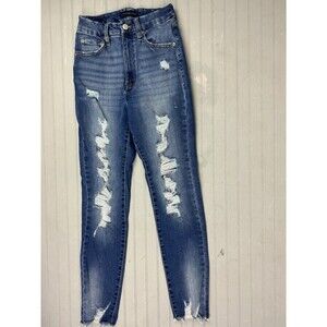 Aeropostale Size 4 Womens Jeans Super Hi Rise Curvy Jegging Distress Raw Hem